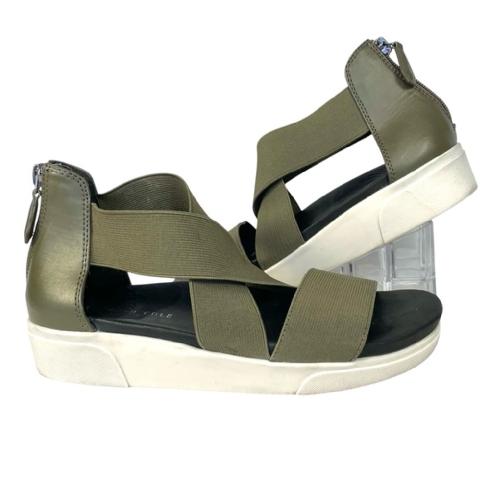 Kenneth Cole Lincoln Sandals Womens 6 Olive Stretch Strappy Comfort Slip On